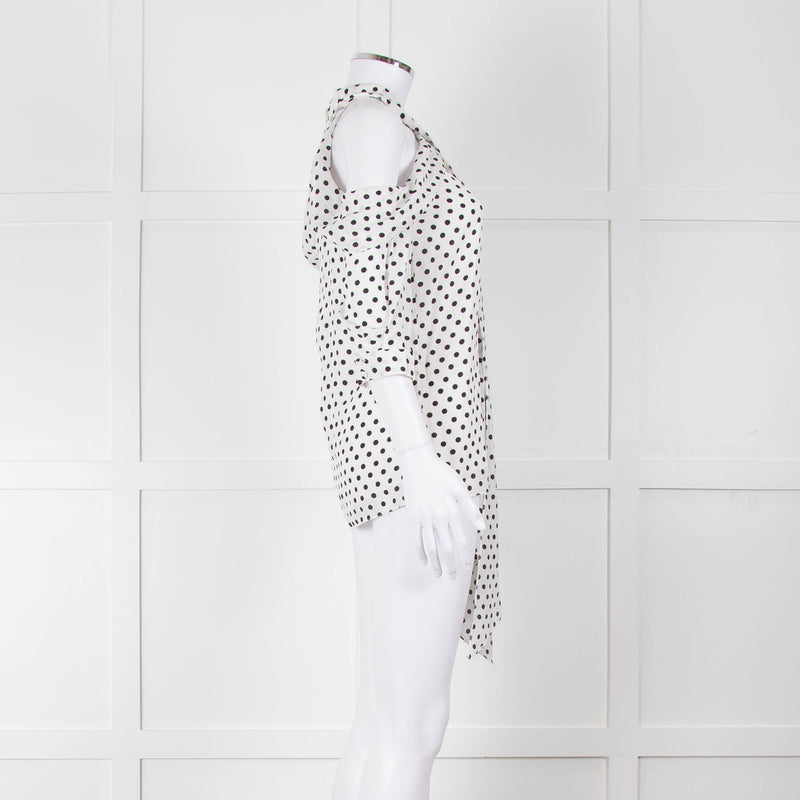 Erdem White Black Polka Dot Cut Out Shoulder Silk Top