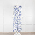 Le Sirenuse Positano Frida Paisley Cotton Blue and White Pattern S/Less Maxi Dress