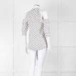 Erdem White Black Polka Dot Cut Out Shoulder Silk Top