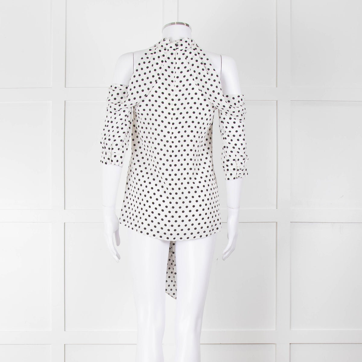 Erdem White Black Polka Dot Cut Out Shoulder Silk Top
