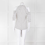Erdem White Black Polka Dot Cut Out Shoulder Silk Top