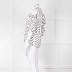 Erdem White Black Polka Dot Cut Out Shoulder Silk Top