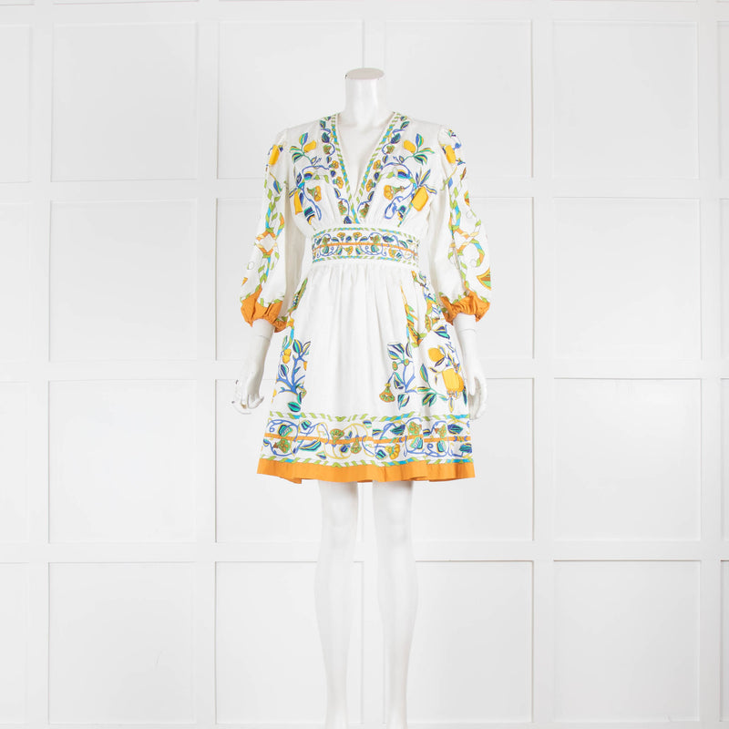 La Double J Margherita White Short Dress With Multicolour Floral Pattern