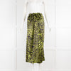 Ganni Green Animal Print Silk Wraparound Skirt