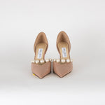 Jimmy Choo Aurelie Beige Patent Pearl and Crystal Heels