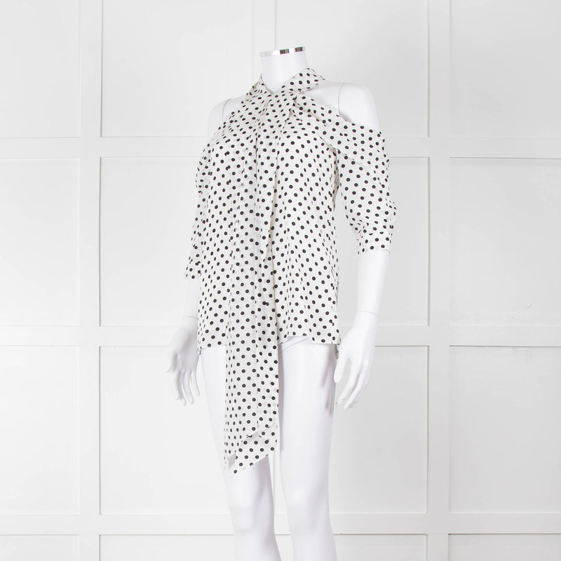 Erdem White Black Polka Dot Cut Out Shoulder Silk Top