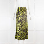 Ganni Green Animal Print Silk Wraparound Skirt