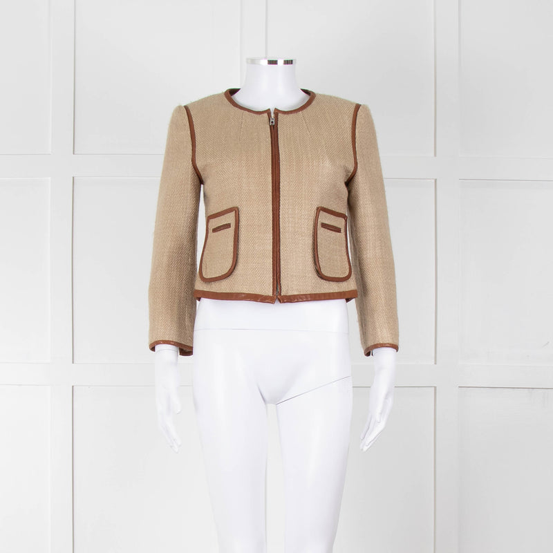 By Malene Birger Beige Tan Leather Trim Short Jacket