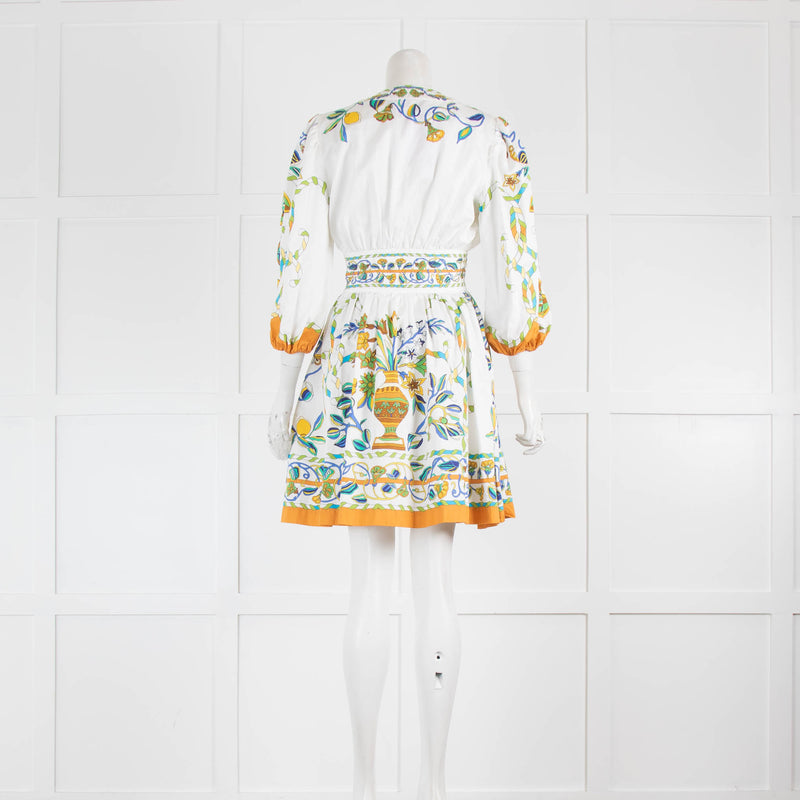 La Double J Margherita White Short Dress With Multicolour Floral Pattern