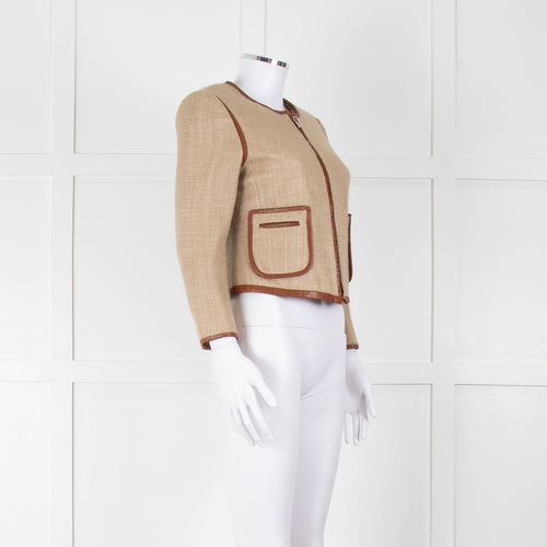 By Malene Birger Beige Tan Leather Trim Short Jacket