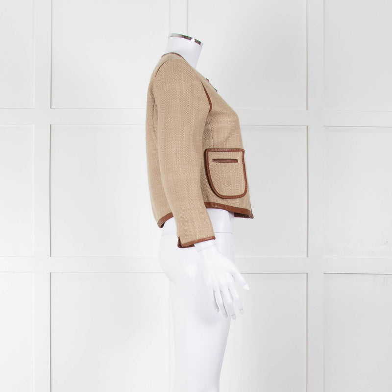 By Malene Birger Beige Tan Leather Trim Short Jacket
