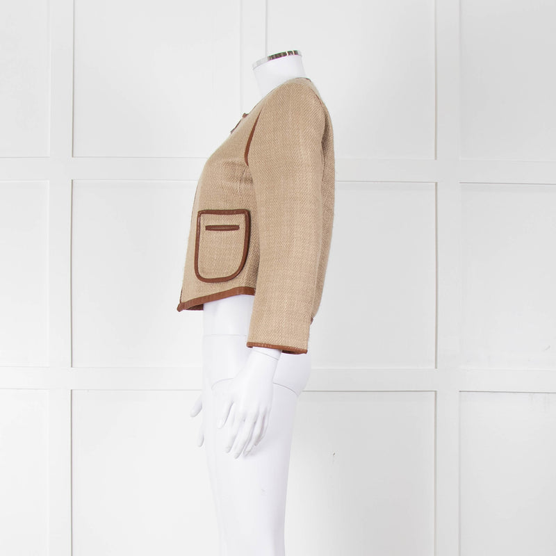 By Malene Birger Beige Tan Leather Trim Short Jacket