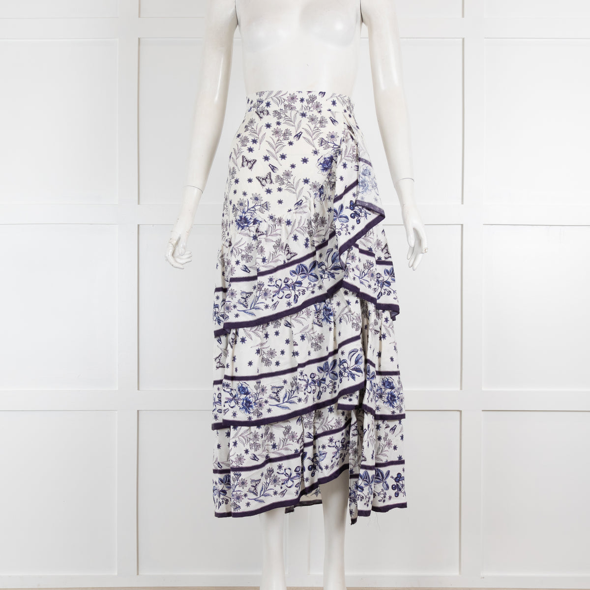 Sandro Purple and White Floral Tiered Skirt