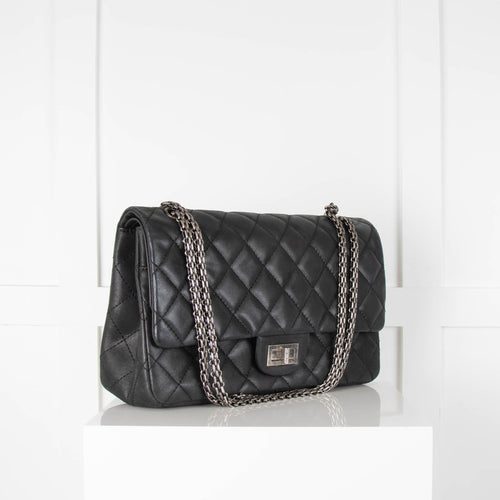 Chanel Black Iridescent Calfskin 2.55 Double Flap Ruthenium Hardware Bag