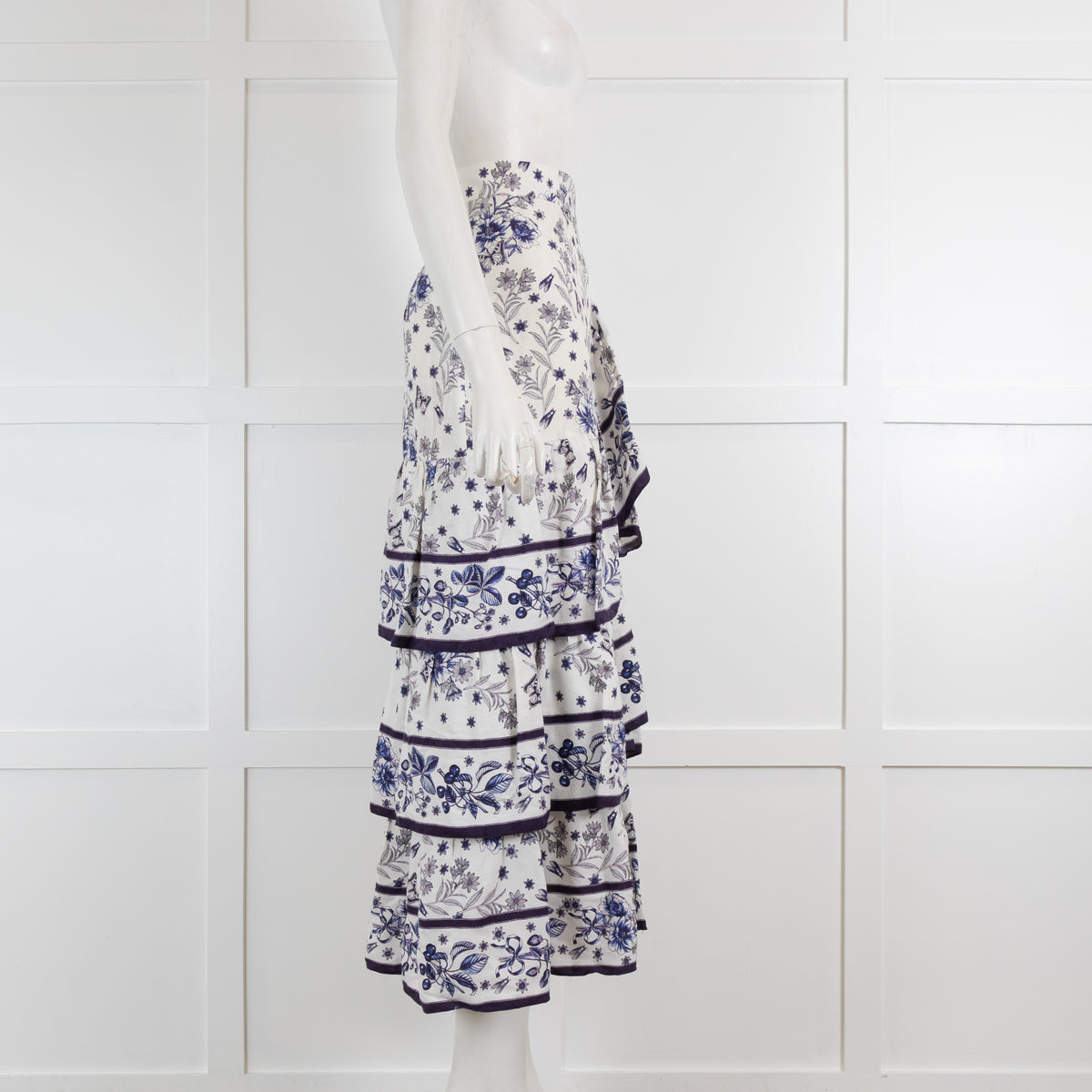Sandro Purple and White Floral Tiered Skirt