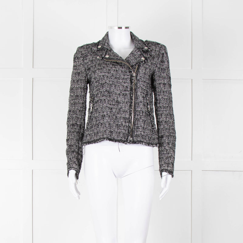 Rebecca Taylor Black White Tweed Zip Up Jacket
