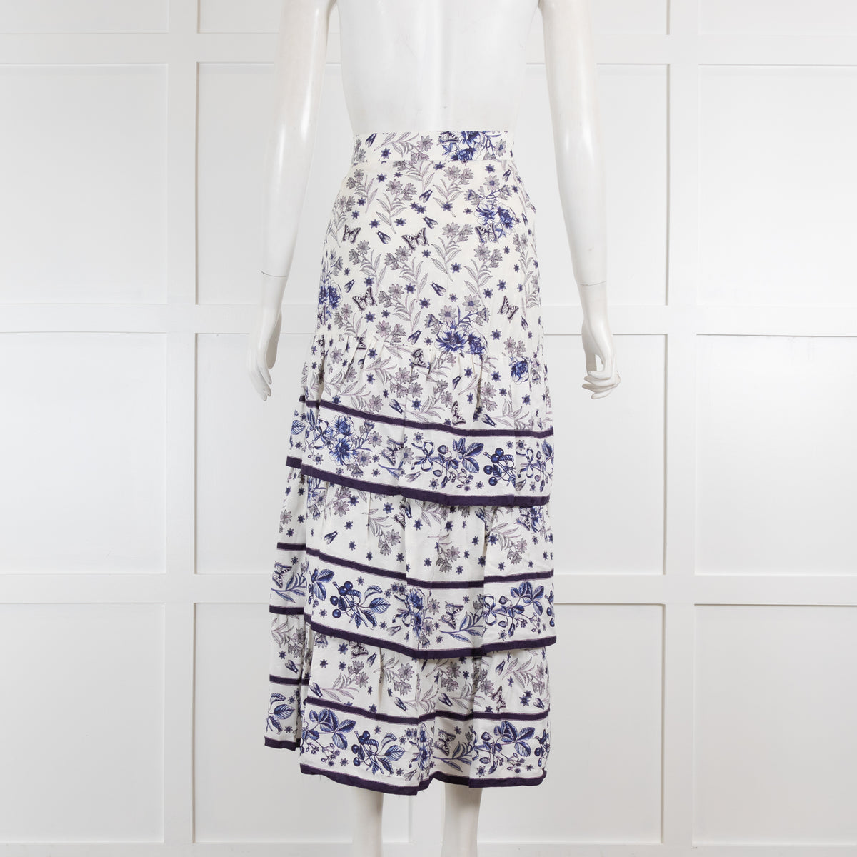 Sandro Purple and White Floral Tiered Skirt