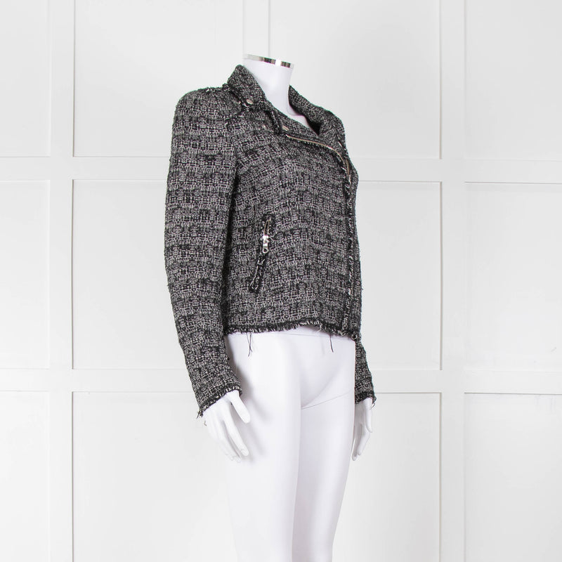 Rebecca Taylor Black White Tweed Zip Up Jacket