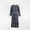 Isabel Marant Navy Silk With Floral Embroidery Print Dress