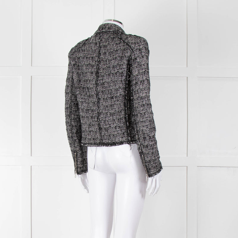 Rebecca Taylor Black White Tweed Zip Up Jacket