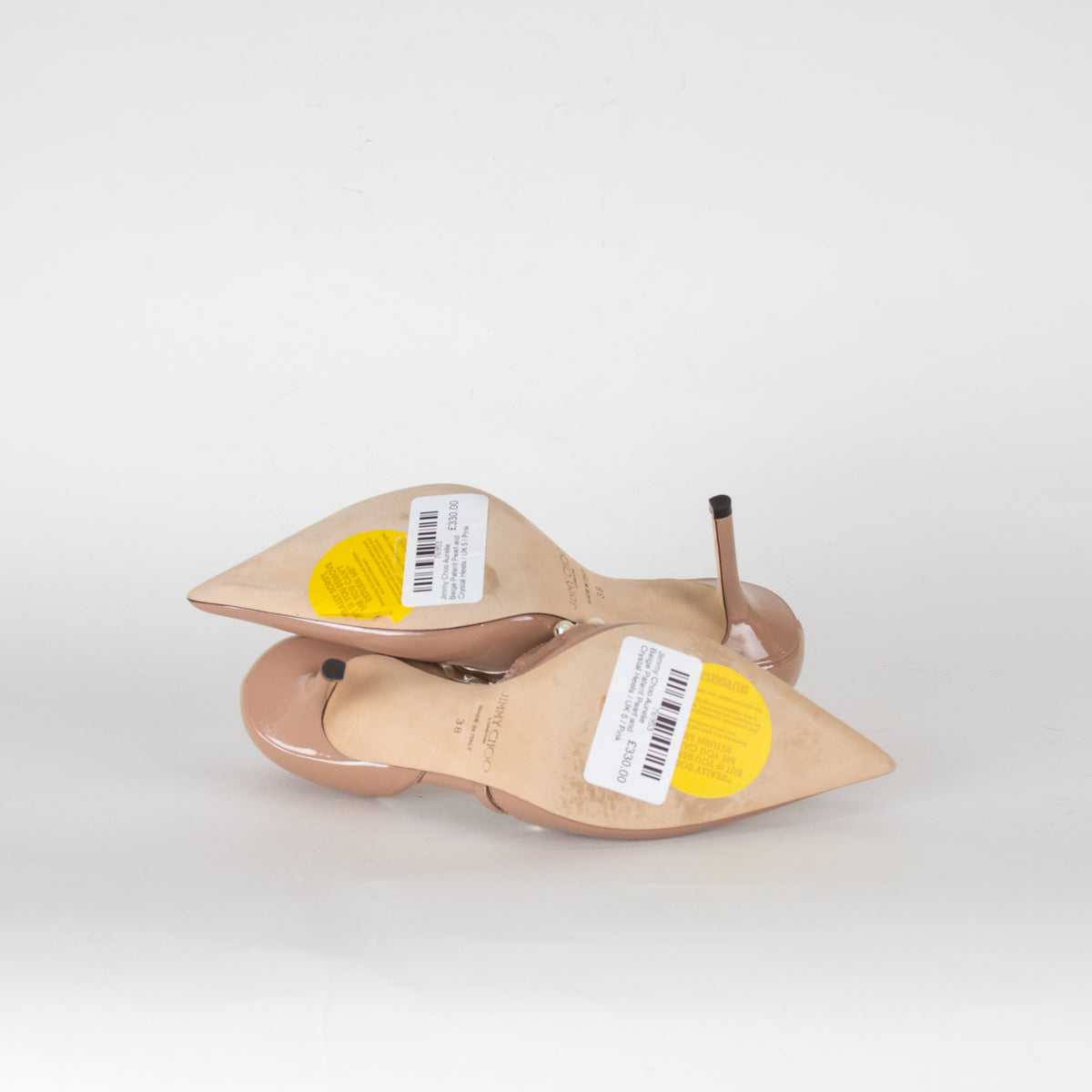 Jimmy Choo Aurelie Beige Patent Pearl and Crystal Heels