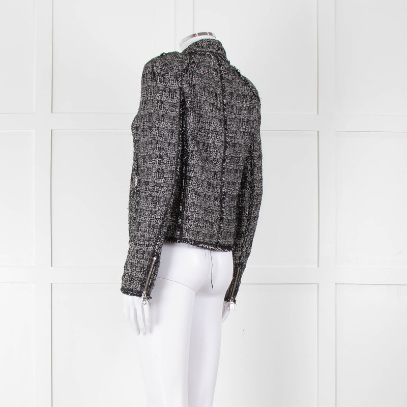 Rebecca Taylor Black White Tweed Zip Up Jacket
