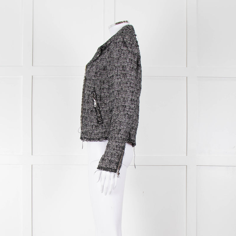 Rebecca Taylor Black White Tweed Zip Up Jacket