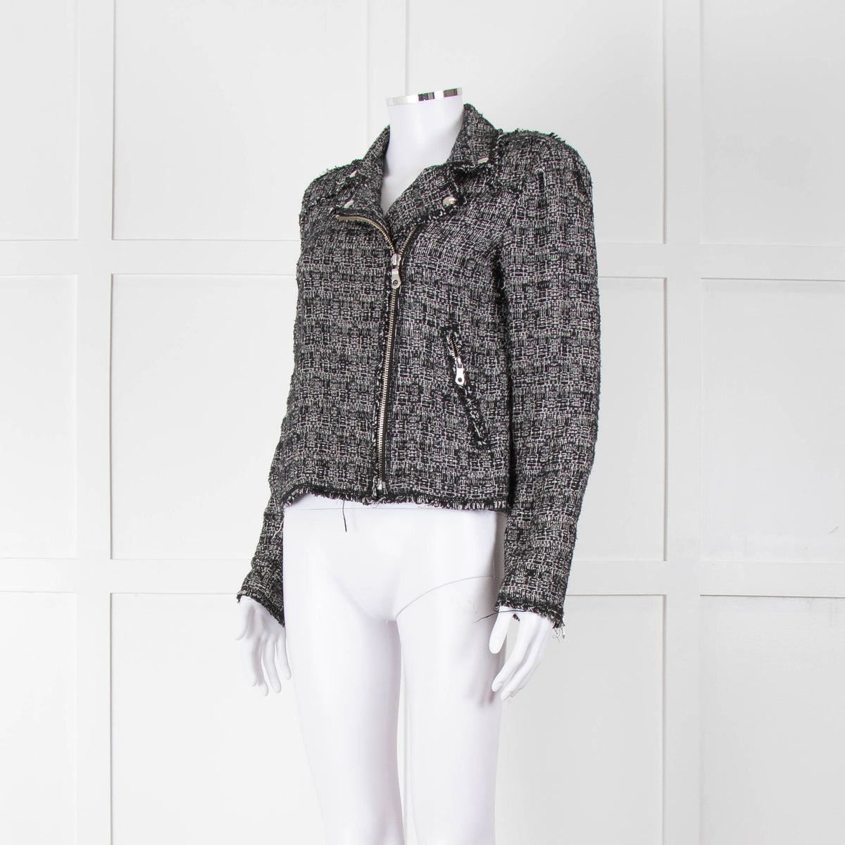 Rebecca Taylor Black White Tweed Zip Up Jacket