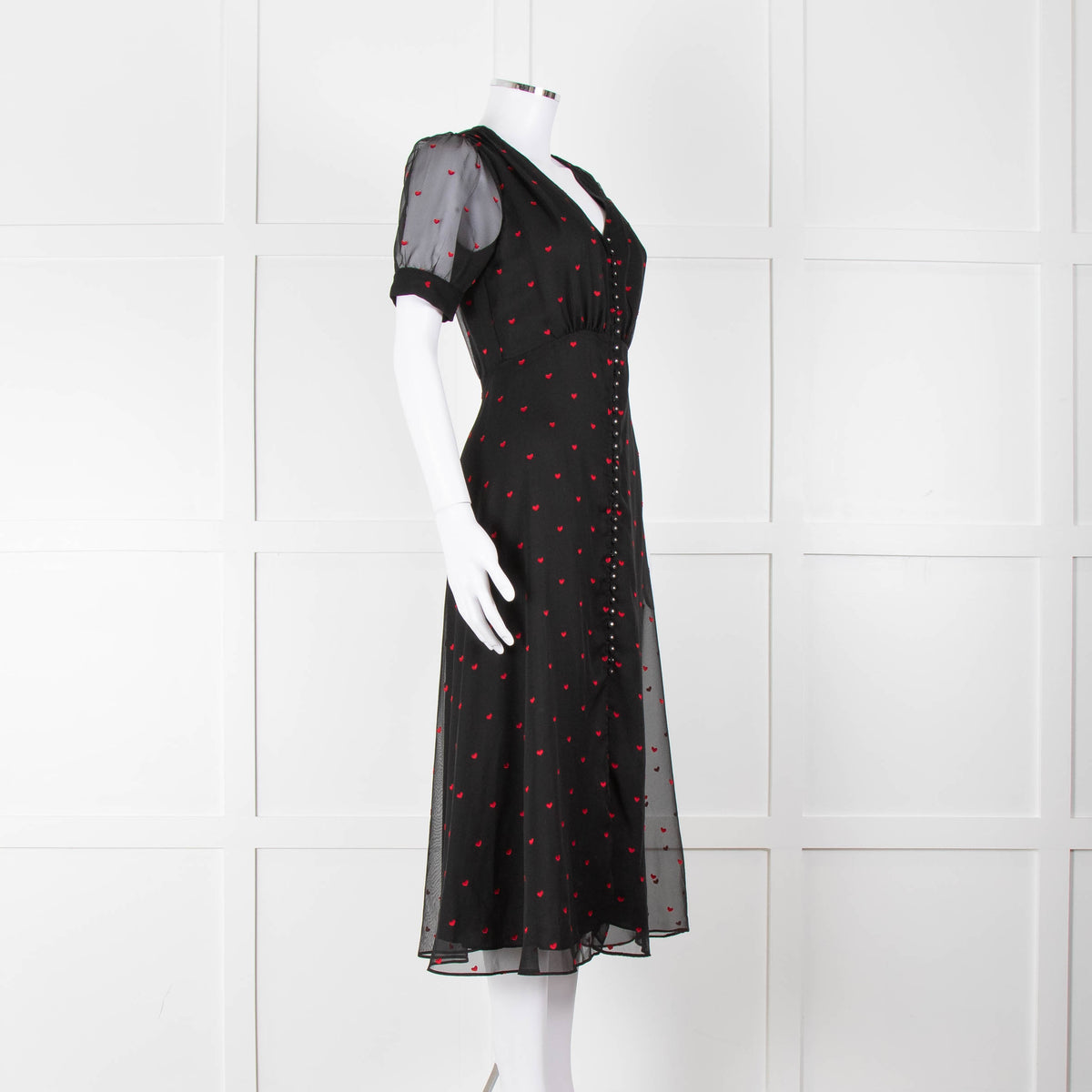 The Kooples Black Pink Heart Short Sleeve Midi Dress