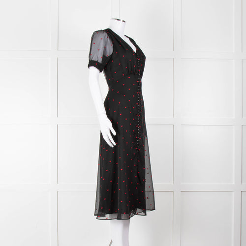 The Kooples Black Pink Heart Short Sleeve Midi Dress