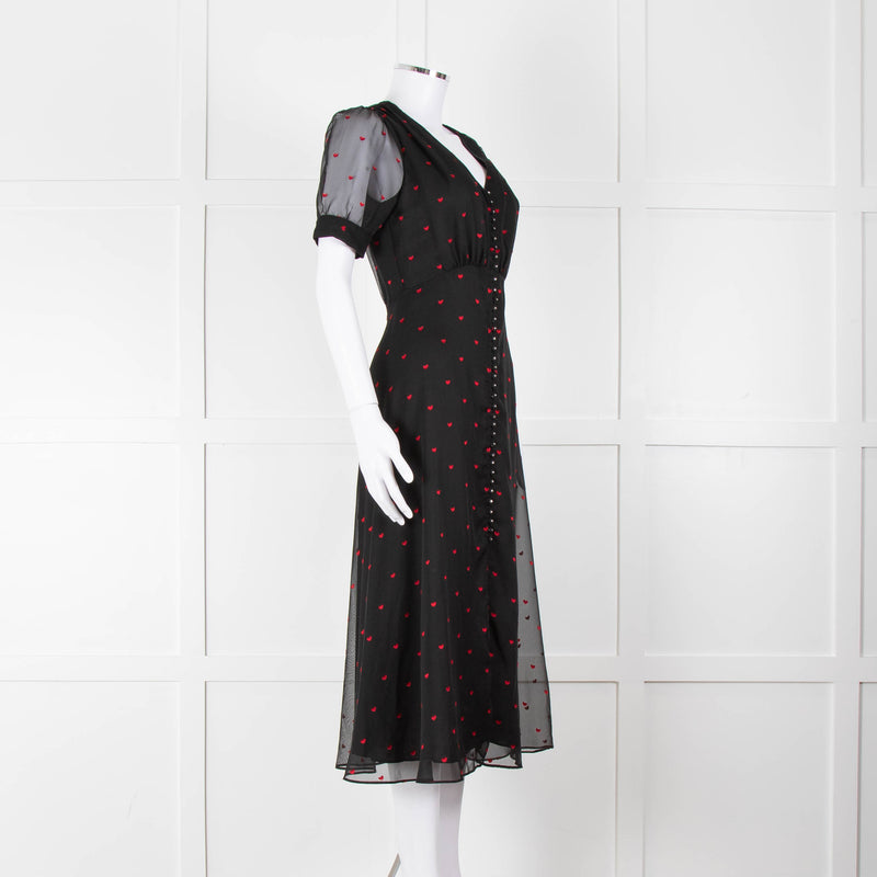 The Kooples Black Pink Heart Short Sleeve Midi Dress