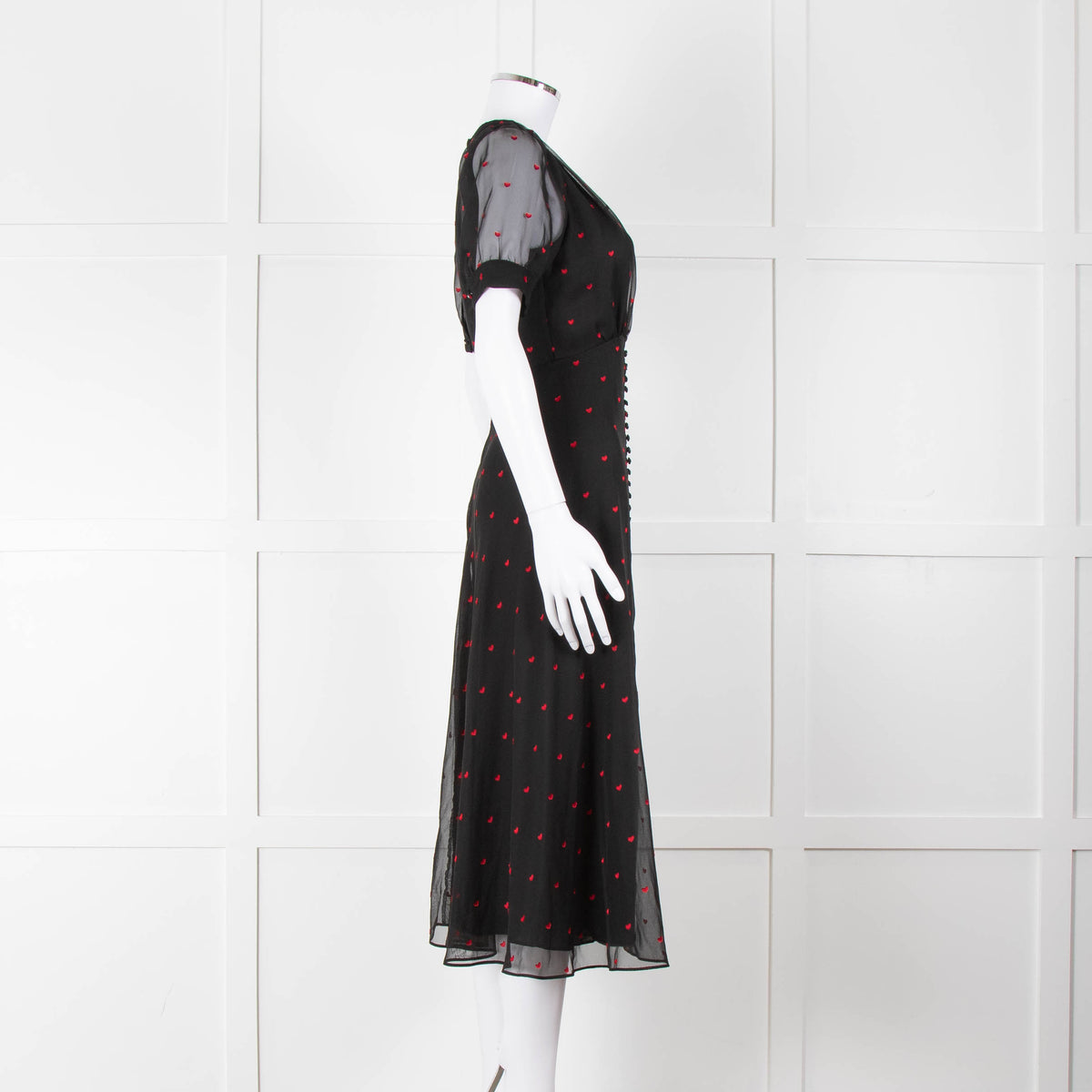 The Kooples Black Pink Heart Short Sleeve Midi Dress