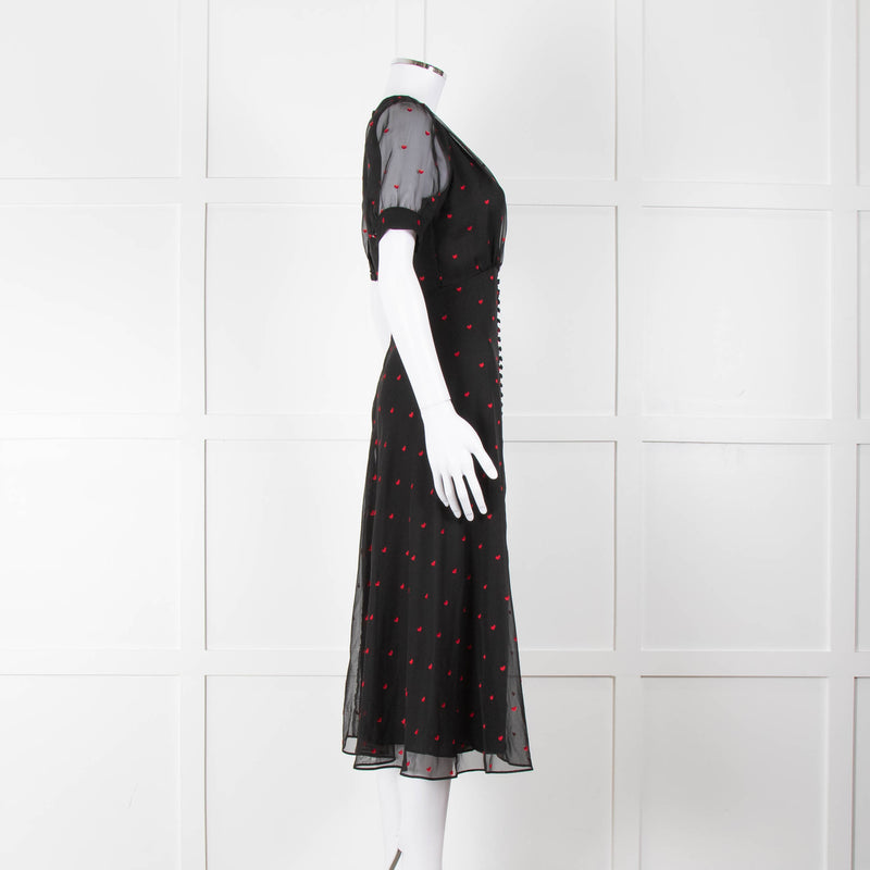 The Kooples Black Pink Heart Short Sleeve Midi Dress