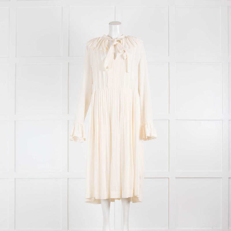 Victoria Beckham Cream Silk Pleated Tea Dress