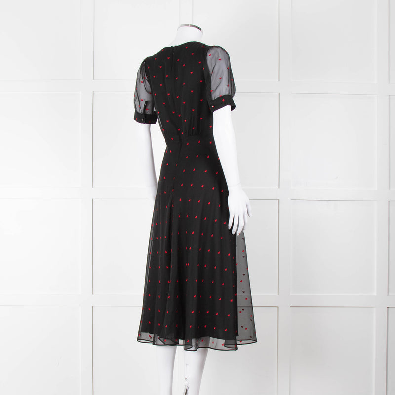 The Kooples Black Pink Heart Short Sleeve Midi Dress