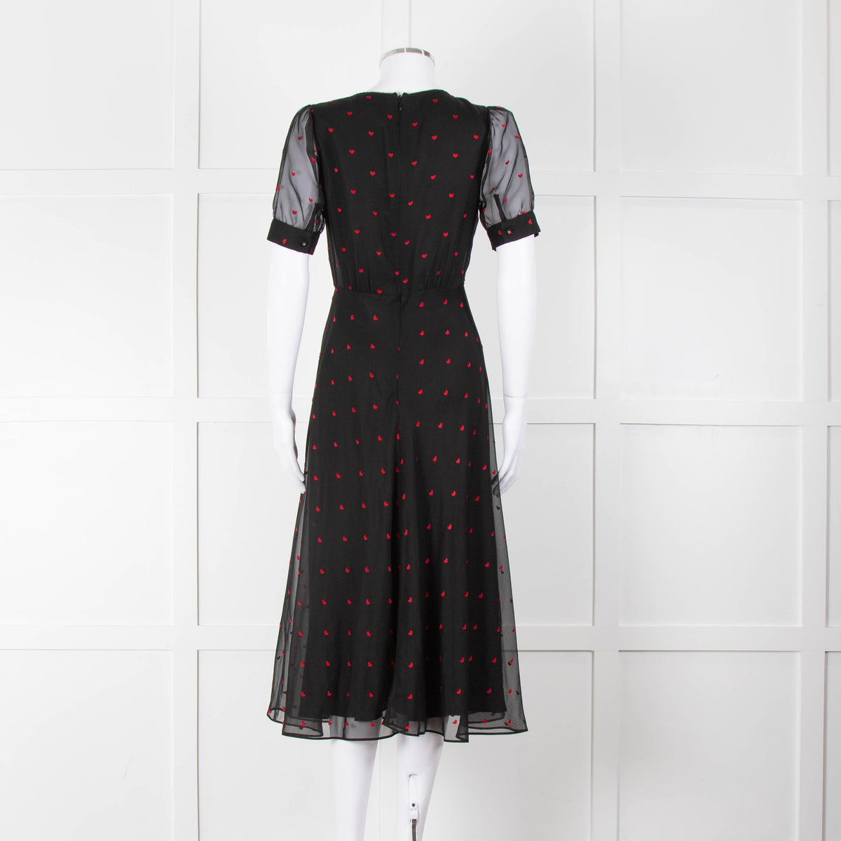 The Kooples Black Pink Heart Short Sleeve Midi Dress