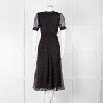The Kooples Black Pink Heart Short Sleeve Midi Dress