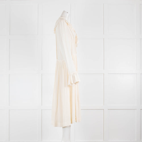 Victoria Beckham Cream Silk Pleated Tea Dress