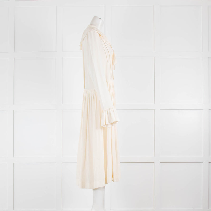 Victoria Beckham Cream Silk Pleated Tea Dress
