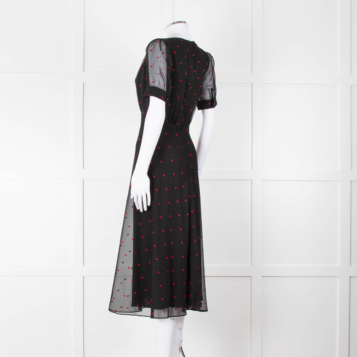 The Kooples Black Pink Heart Short Sleeve Midi Dress