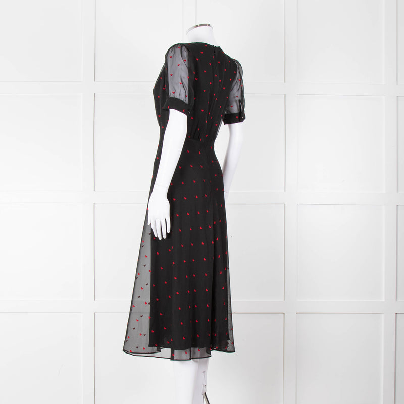 The Kooples Black Pink Heart Short Sleeve Midi Dress