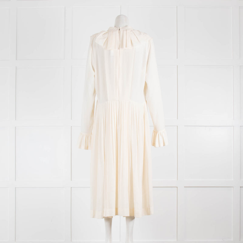 Victoria Beckham Cream Silk Pleated Tea Dress