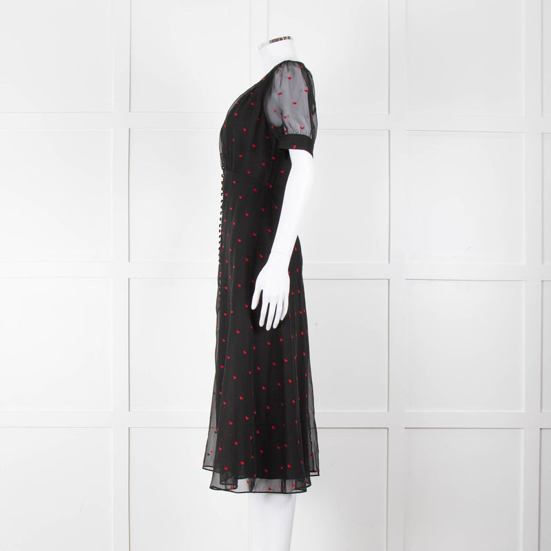 The Kooples Black Pink Heart Short Sleeve Midi Dress