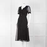 The Kooples Black Pink Heart Short Sleeve Midi Dress