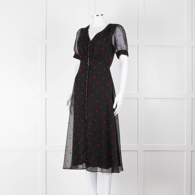 The Kooples Black Pink Heart Short Sleeve Midi Dress