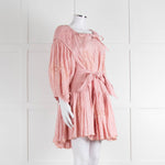 Innika Choo Peach Embroidered Mini Belted Linen Dress
