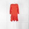 Ganni Orange Black Print Frill Trim Short Dress