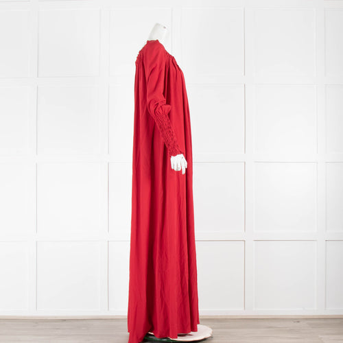 Marta Ferri Red Silk Maxi Dress With Elasticated Neckline