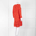 Ganni Orange Black Print Frill Trim Short Dress