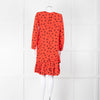 Ganni Orange Black Print Frill Trim Short Dress